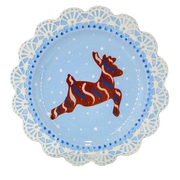 Paula Dean Set/4 Sugar Cookie "Suite" Dessert Plates Scalloped Hand Painted Holi - Picture 4 of 11